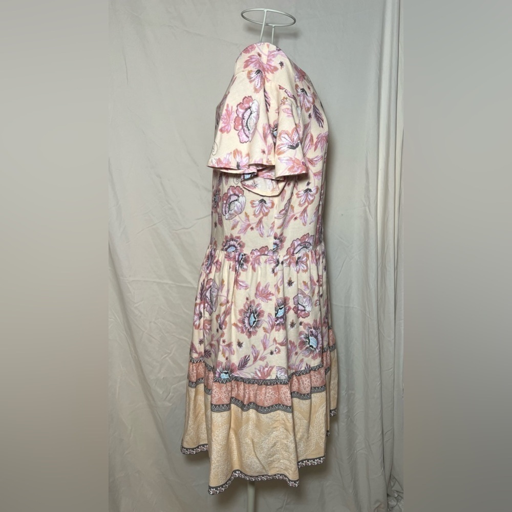 JAPNA Dress Short Sleeve Flowy with Buttons Pink/Cream Floral Size M - Picture 3 of 7